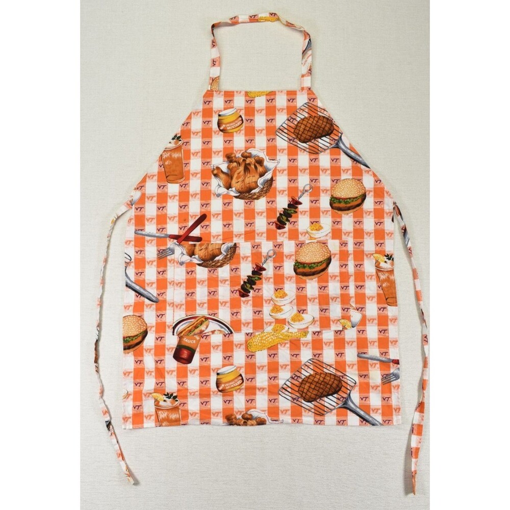 Virginia Tech Hokies Tailgate Apron Orange Gingham BBQ Chef Grilling One Size